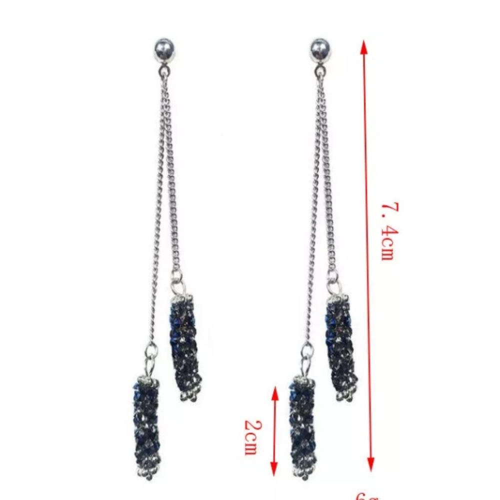 Shea Long Crystal Covered Tassel Earrings - Picture 3 of 5